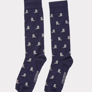 Boot Print Dress Socks :: Navy
