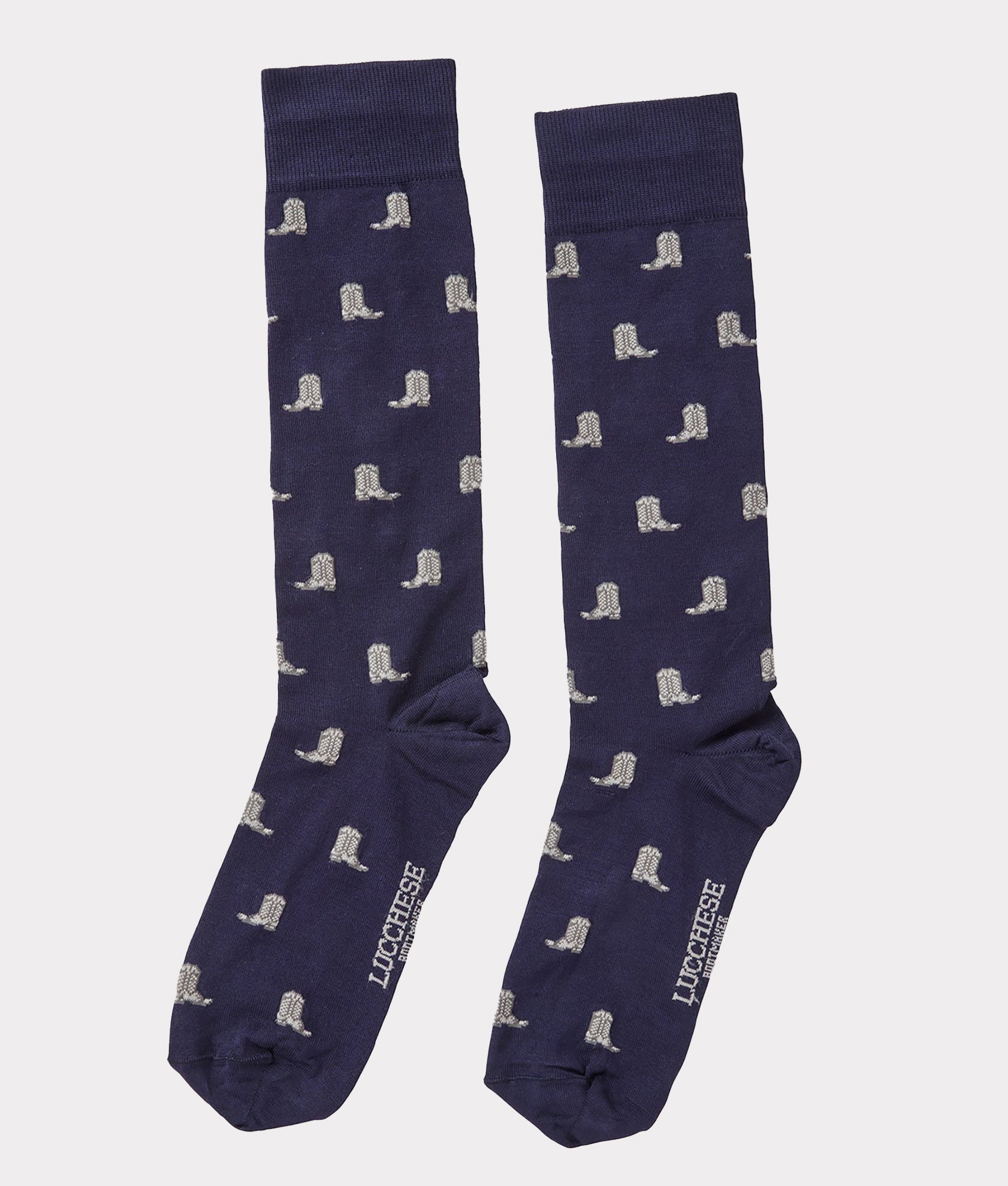 Boot Print Dress Socks :: Navy
